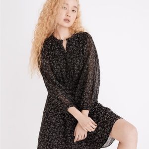 Madewell Black White Dotted Vines Ruffle Neck Mini Dress Medium